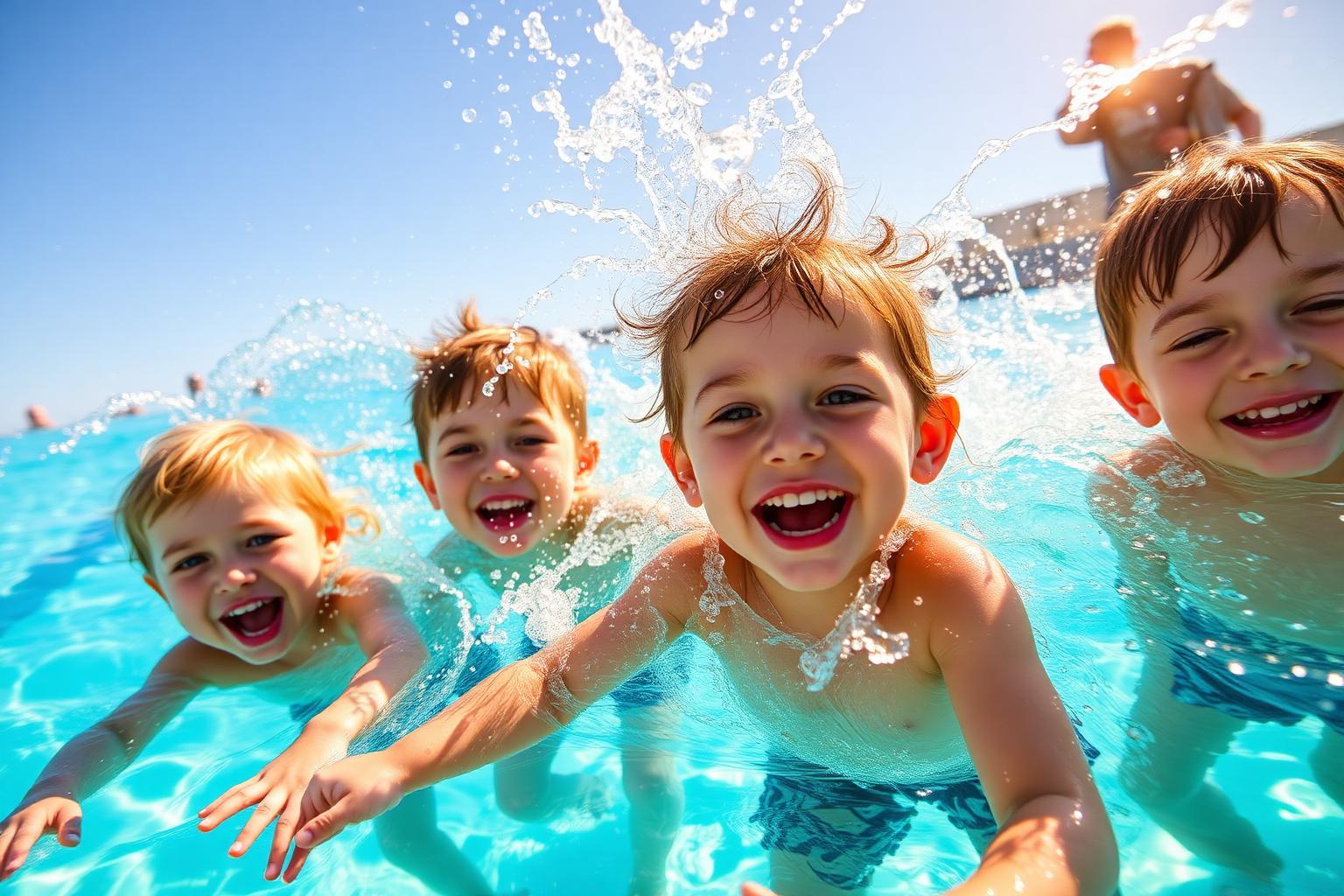 Confident young swimmer practicing freestyle in a clean outdoor pool
